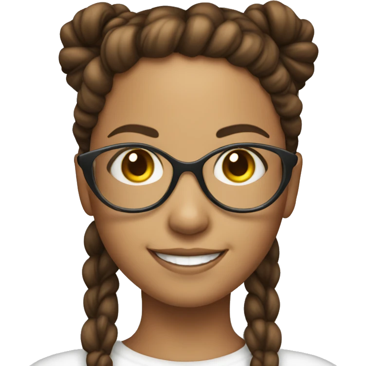 Brown haired young lady with long pigtails, futuristic glasses and a smile emoji