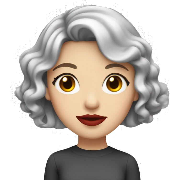 A white girl with gray eyes, bright red painted lips, and a wavy red bob emoji
