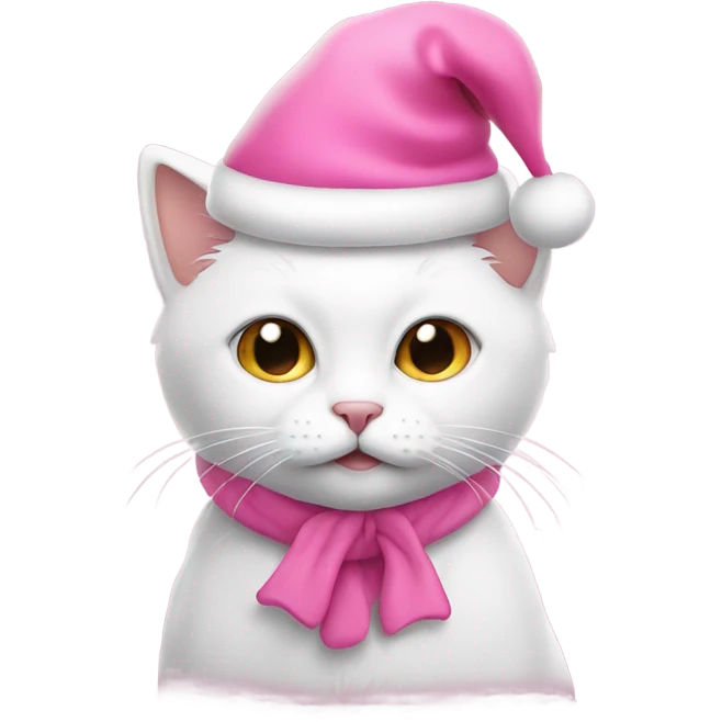 White cat wearing pink Santa hat and pink Santa clothes emoji