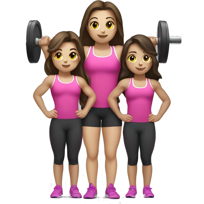 3 brunette girls doing weightlifting with a barbell emoji