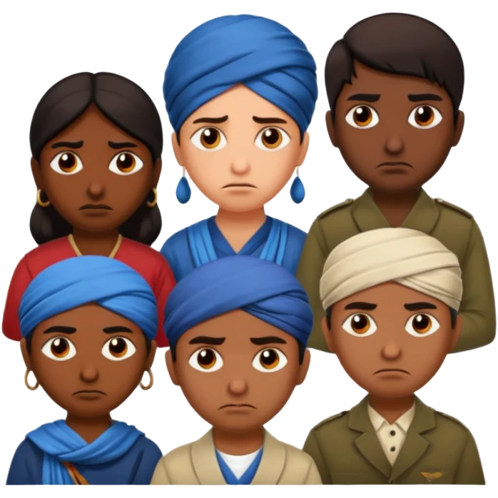 the elites with sad and angry face in India facing White brits. in anti-colonial anti-brits movement emoji