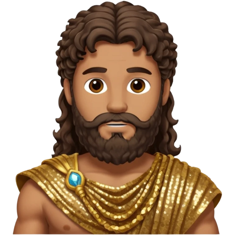 Hercules, God of Heroes from Roman Deities with long dark brown wavy hair and beard, bronze sequin toga emoji
