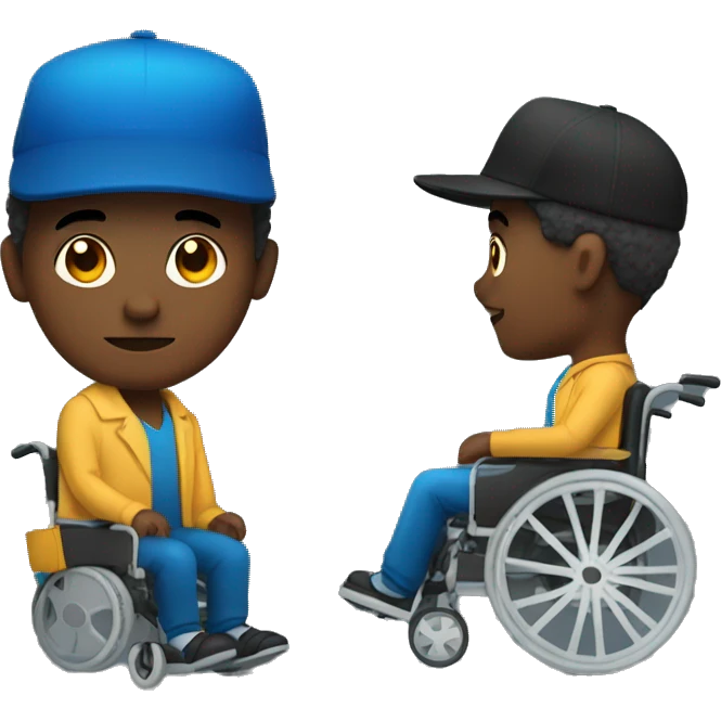 Dark man with blue AF hat sitting in a wheelchair emoji