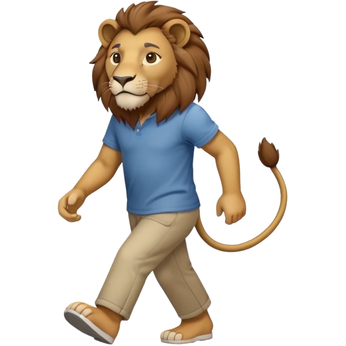anthropomorphised lion in casual clothes walking upright, relaxed pose emoji