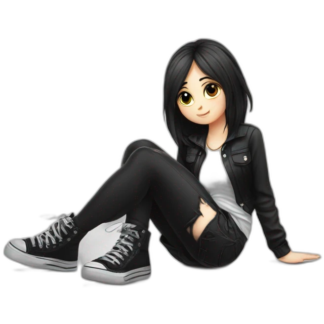 curvy emo girl sits on the floor черная юбка белые трусики рваные полосатые чулки emoji
