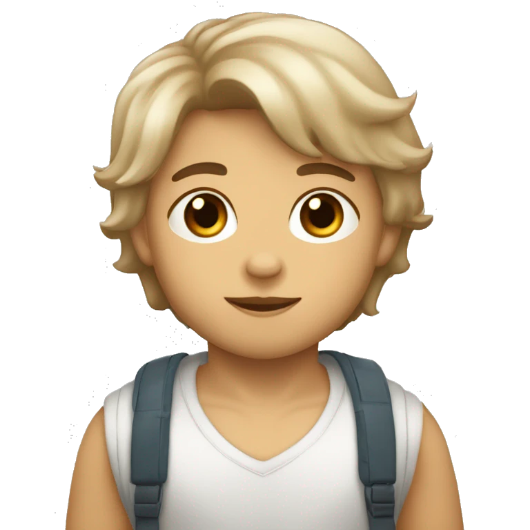 niño de color blanco pelo castaño, ojos marrones y mechas rubias emoji