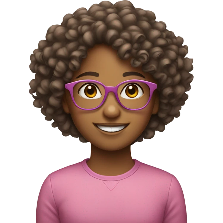 smiling girl with curly hair and pink glasses emoji