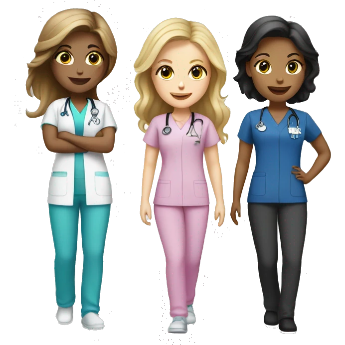 Three white girls one brunette two blonde in scrubs  emoji