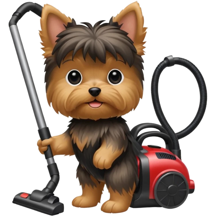 Yorkie dog with a vaccum emoji