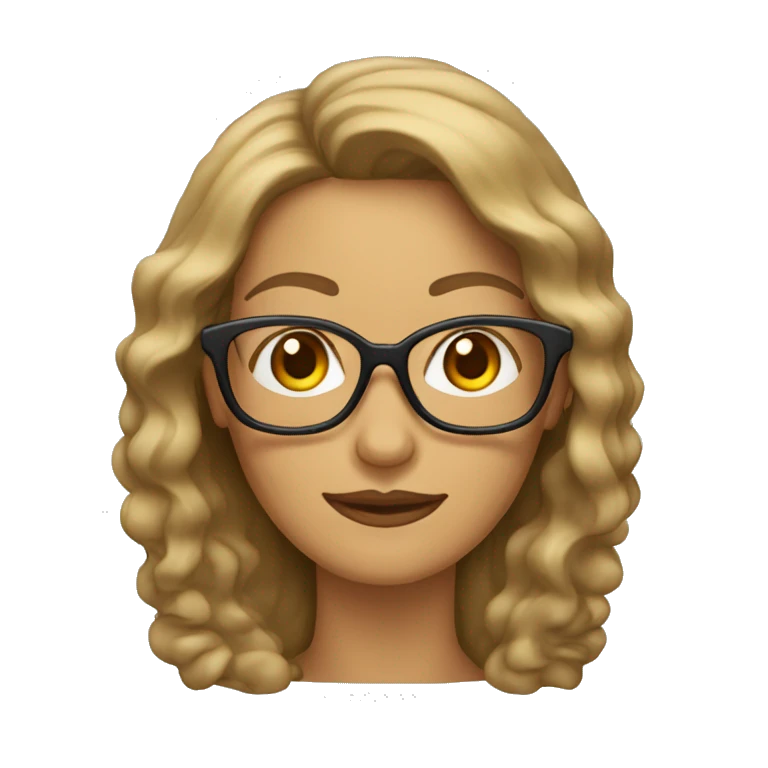 mujer de 40 años, pelo ondulado castaño claro y con gafas  emoji