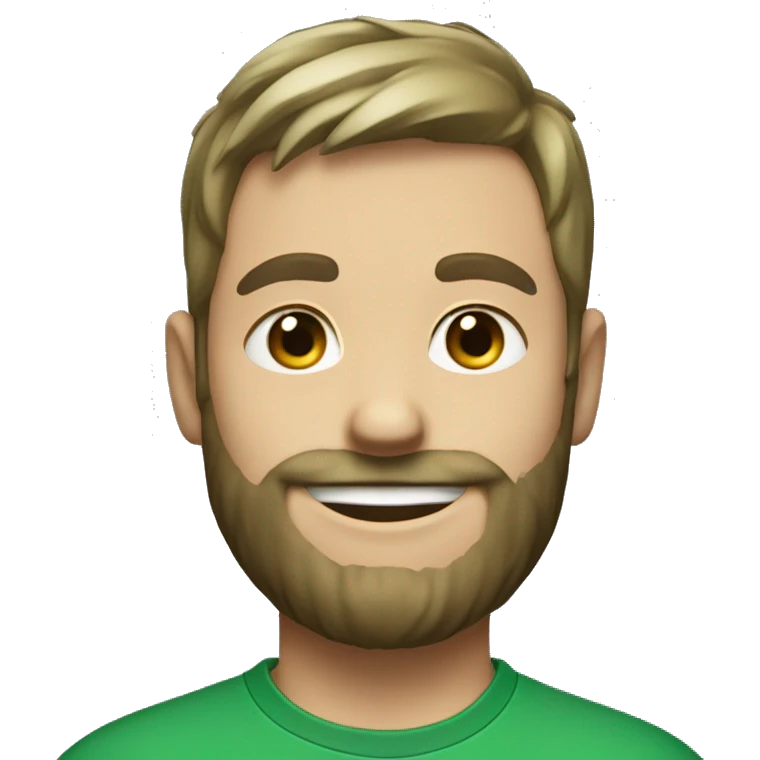 create emoji boy in green shirt a black dot on the test half-bearded smiling emoji