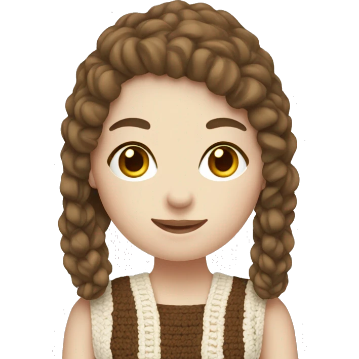 A young woman with pale skin and brown hair doing crochet  emoji