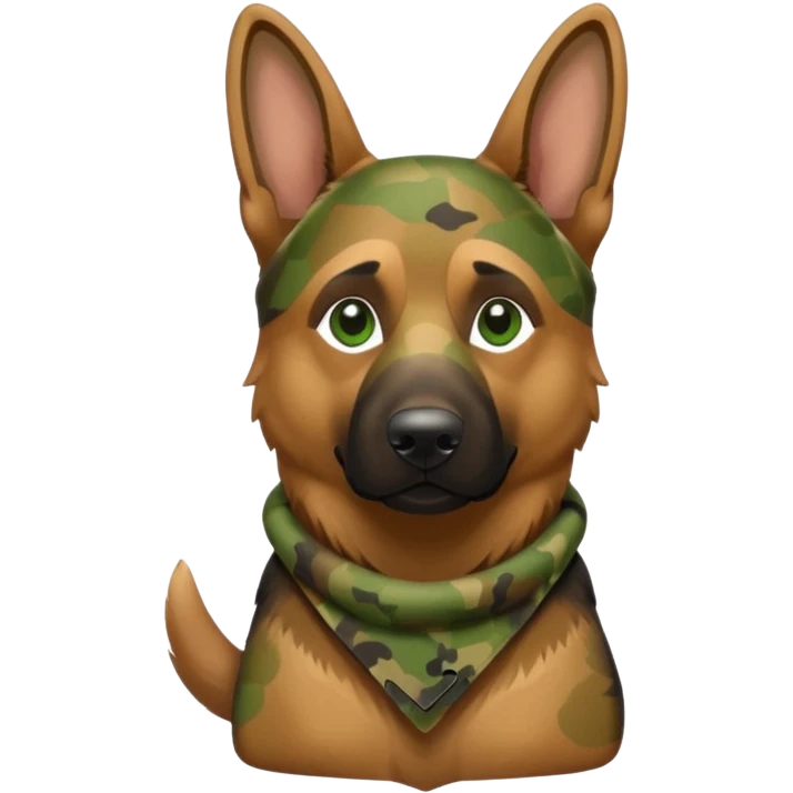 German shepherd wearing camo emoji