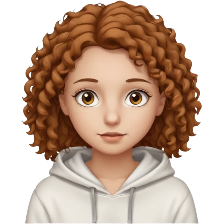 Una ragazza con una felpa semplice bianca,ha gli occhi marroni,i capelli marroni chiaro , c’è gli ha lunghi e ricci ma non troppo e ha le ciglia emoji