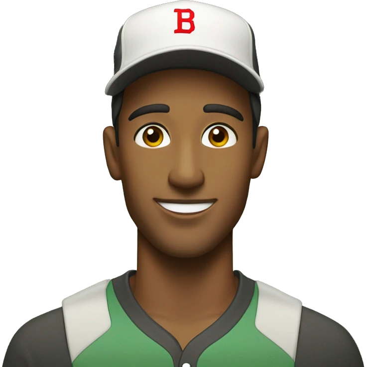 Brunette man with brown eyes wearing a baseball hat, mowing the lawn emoji