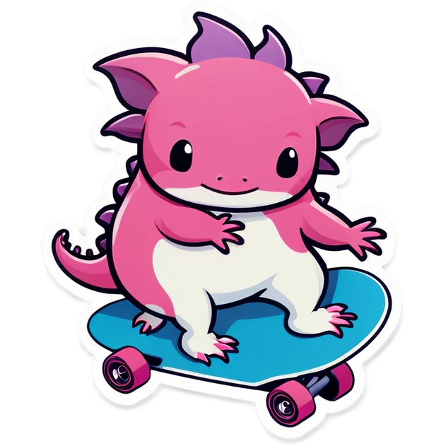 Pink Axolotl on skateboard  emoji