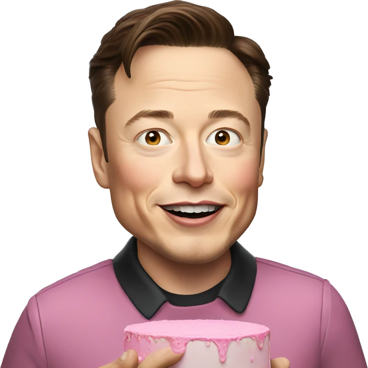 Elon Musk holding a pink cake emoji