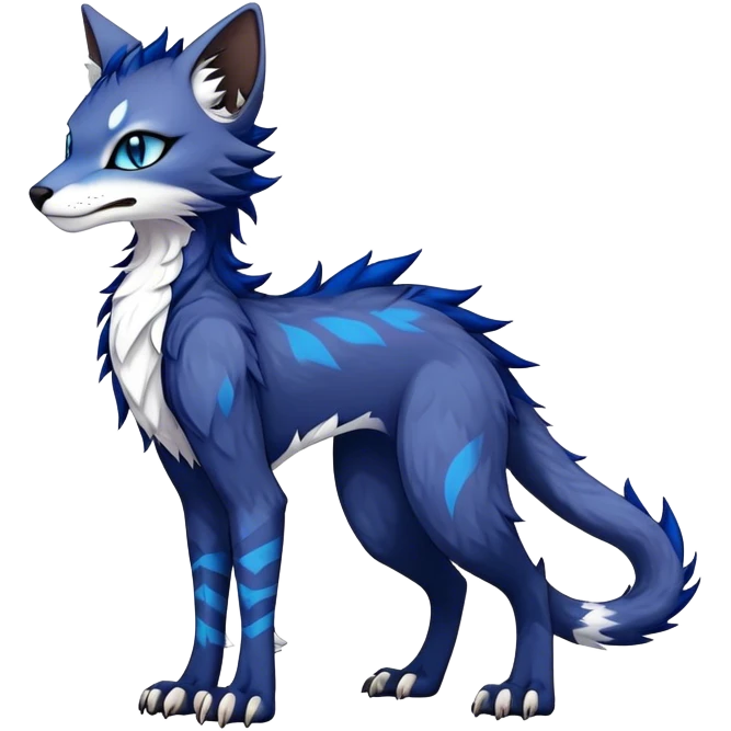 Kawaii dark edgy fantasy feline-vernid-sergal-fursona animal creature with a tufted tail full body with intricate markings  emoji
