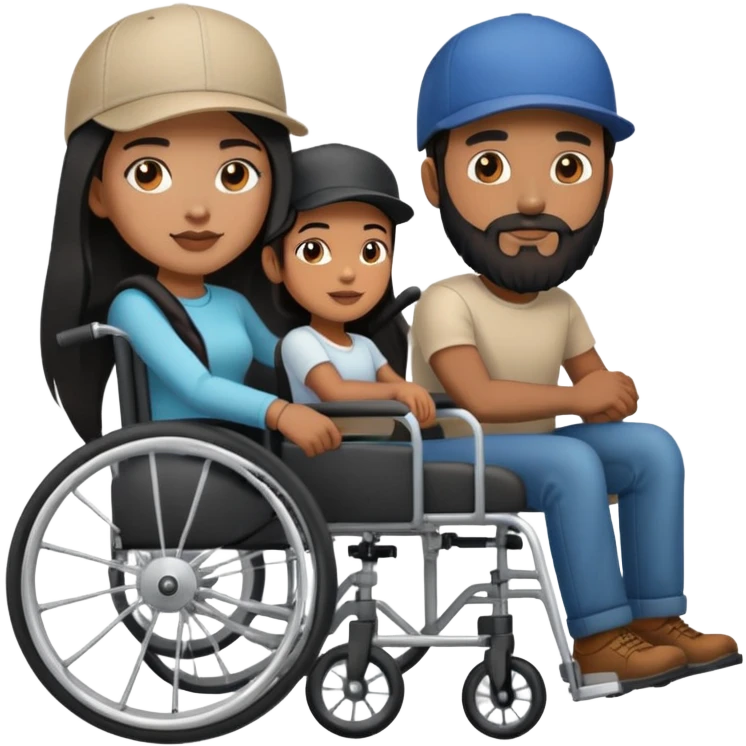 Beige skin man with a beard and cap in a wheelchair and a brown skin woman with long black hair in a wheelchair  emoji