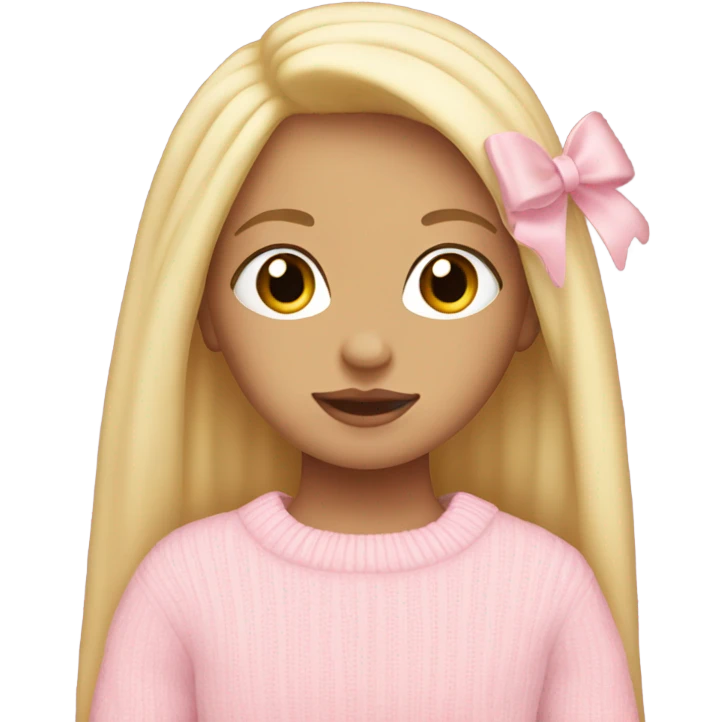 girl with long lashes wearing a light pink bow on the side of head with long straight blonde hair and baby pink sweater  emoji