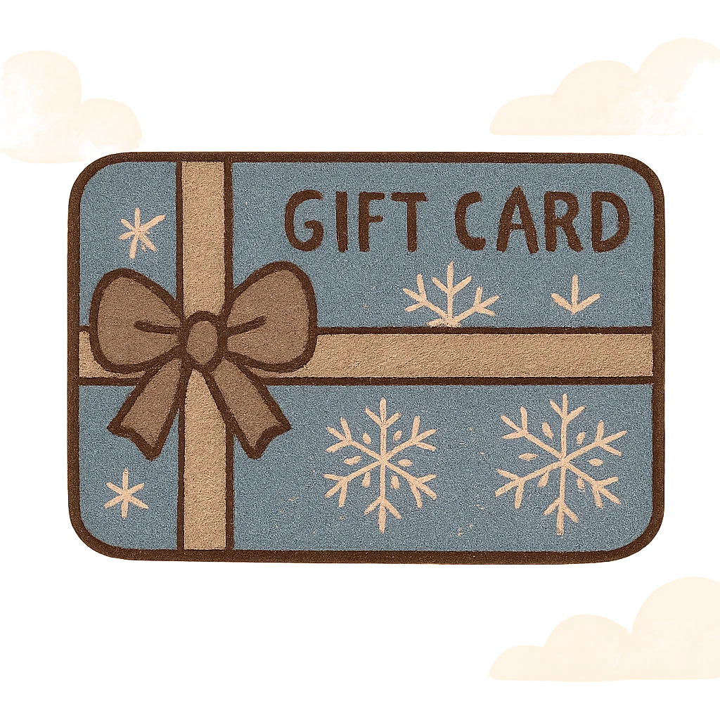 A gift card with a blue and silver design, featuring snowflakes, flat design. emoji