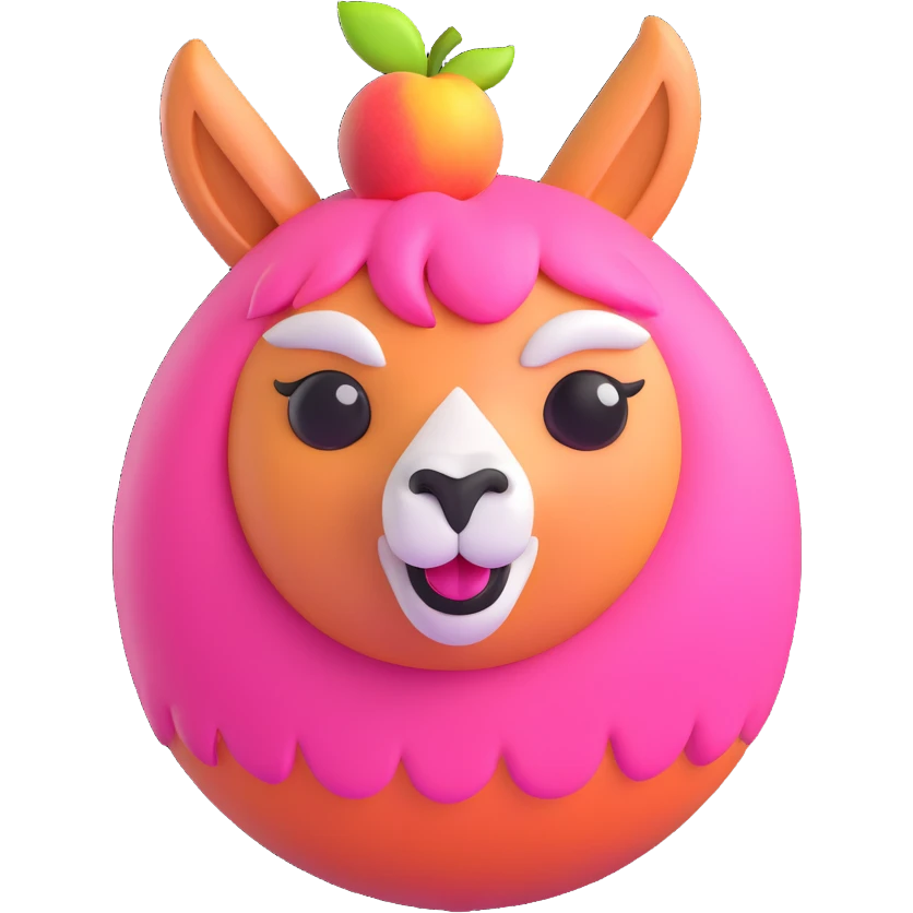 3D emoji of a llama with white fur and a round pink peach body emoji