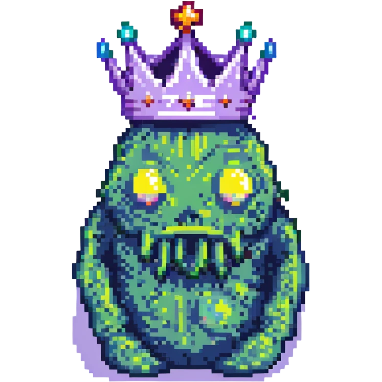 slime monster pixel art with a crown emoji