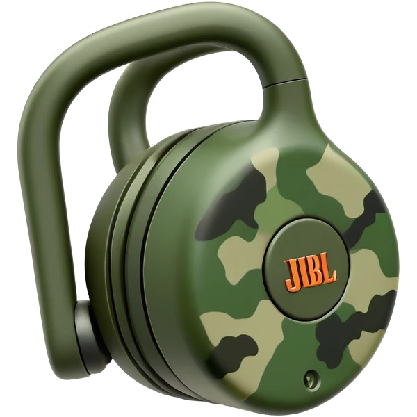 Ultra minimal JBL Clip 4, extremely simplified shape with just a hint of green camouflage, iOS emoji style emoji
