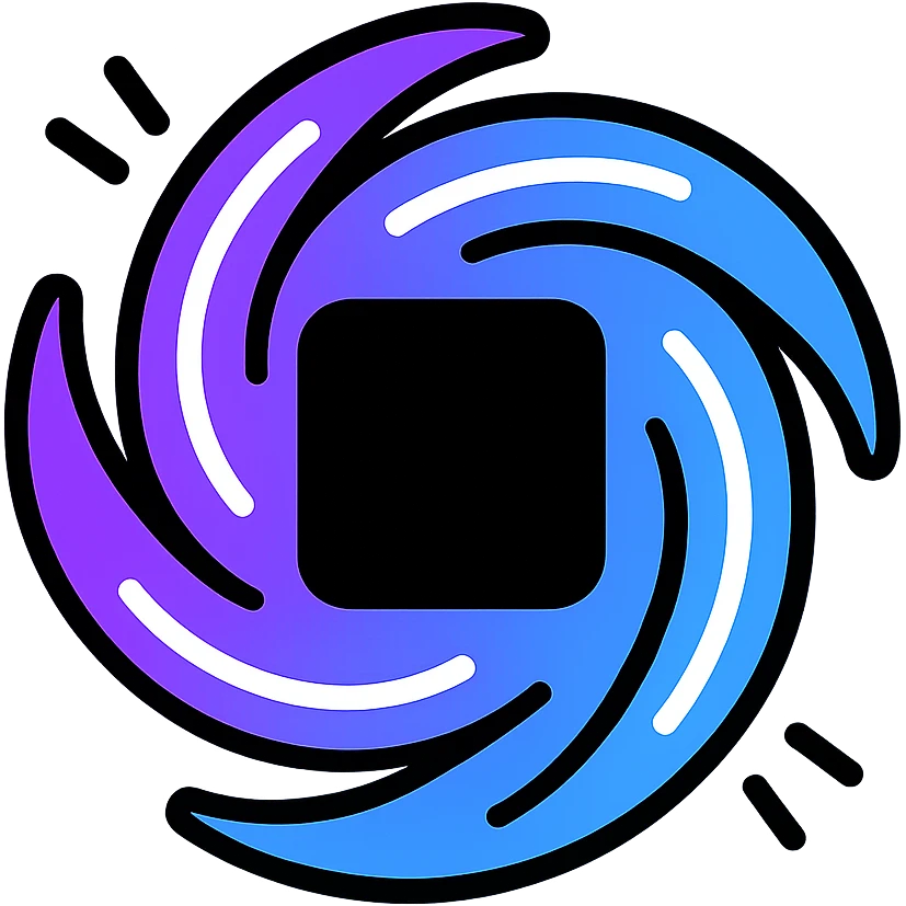 cuadrado de stop con centro oscuro tipo agujero negro, borde arremolinado púrpura y azul, resplandor de neón blanco, efecto animado de remolino y resplandor emoji