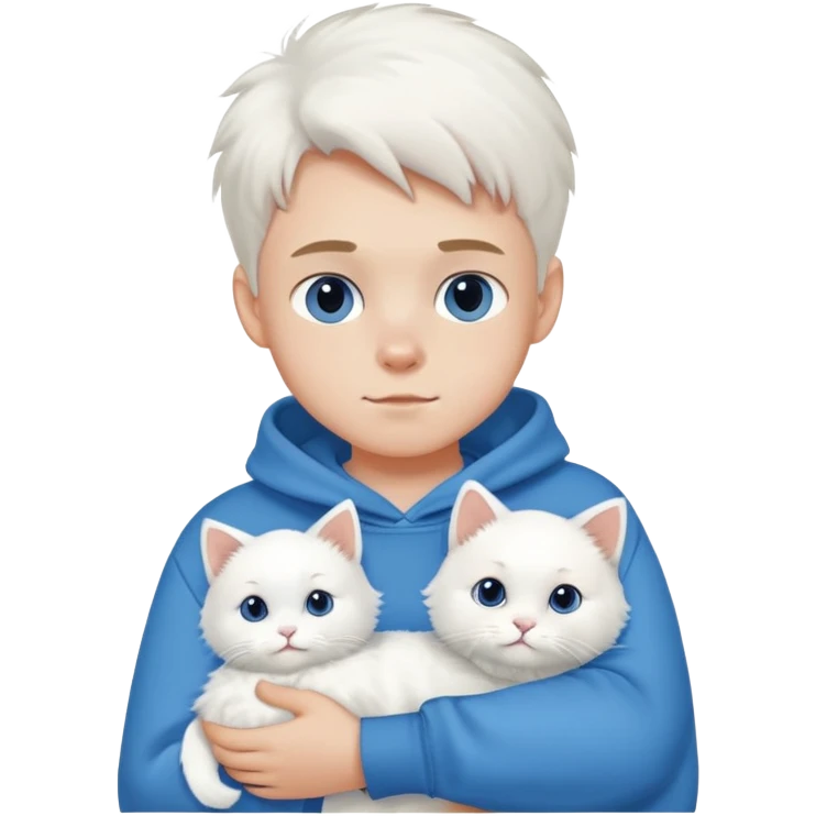 A boy in a sweatshirt holding a white cat emoji