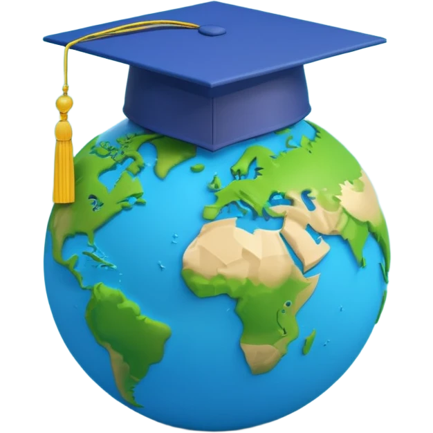 Planet Earth in a graduation cap, minimalism, 3D, material design emoji