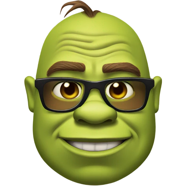 Shrek, wearing sunglasses, pointing at the camera, smirking emoji emoji