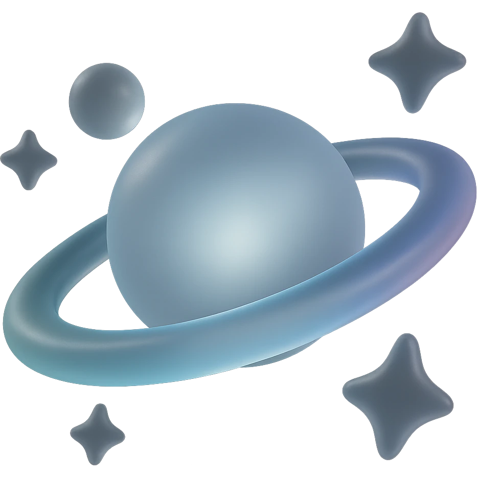 Add a moon orbiting Saturn in matte glass style, with no background. emoji