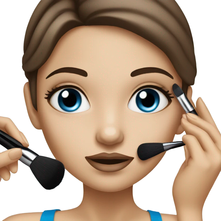 White toned girl with Brown hair blue eyes using makeup kit  emoji