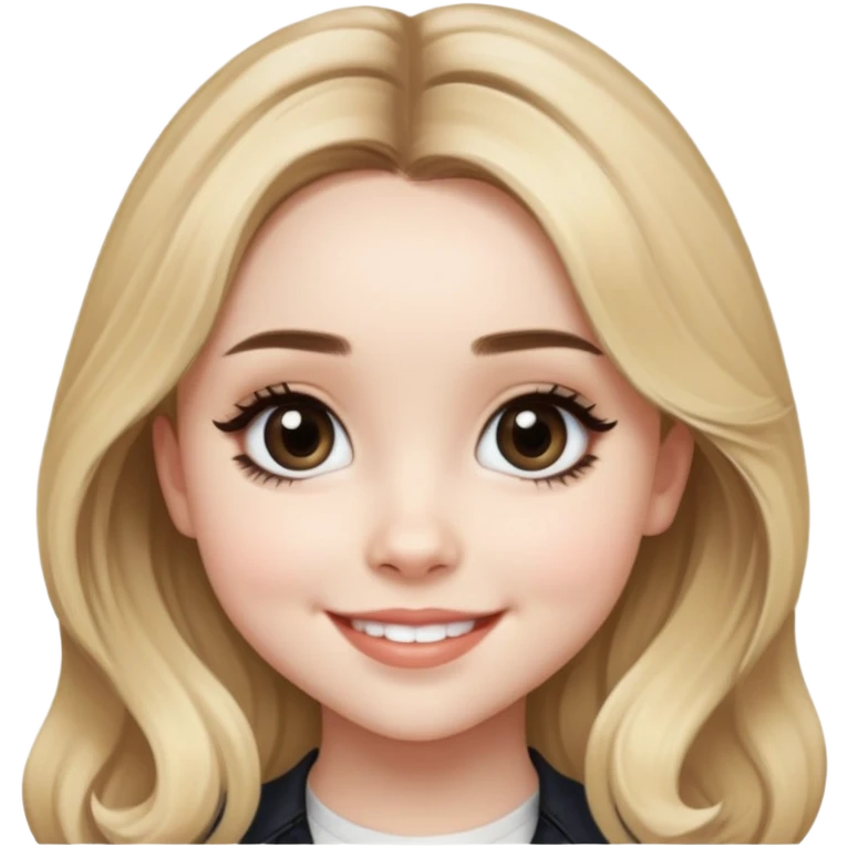 Sabrina Carpenter with blonde hair and big eyes, smiling emoji