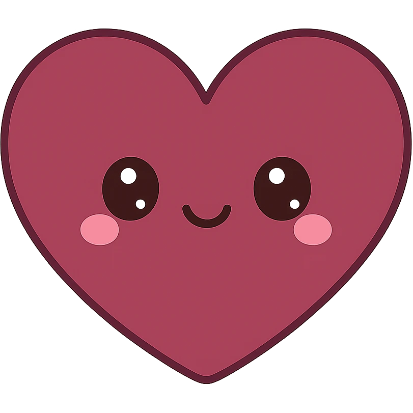 a heart in burgundy color, kawaii style emoji