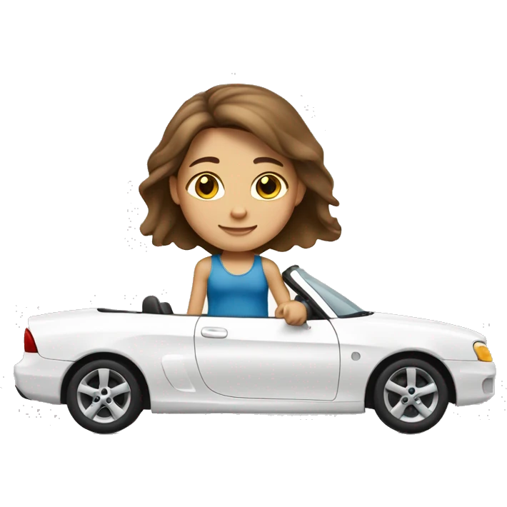 Brown hair Caucasian girl in a white car emoji