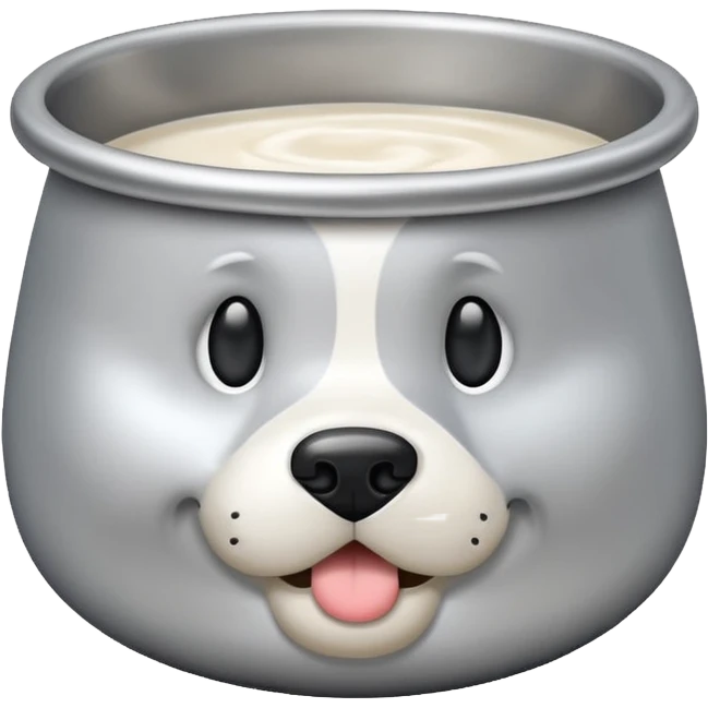 Sliver dog bowl emoji with only milk in it emoji