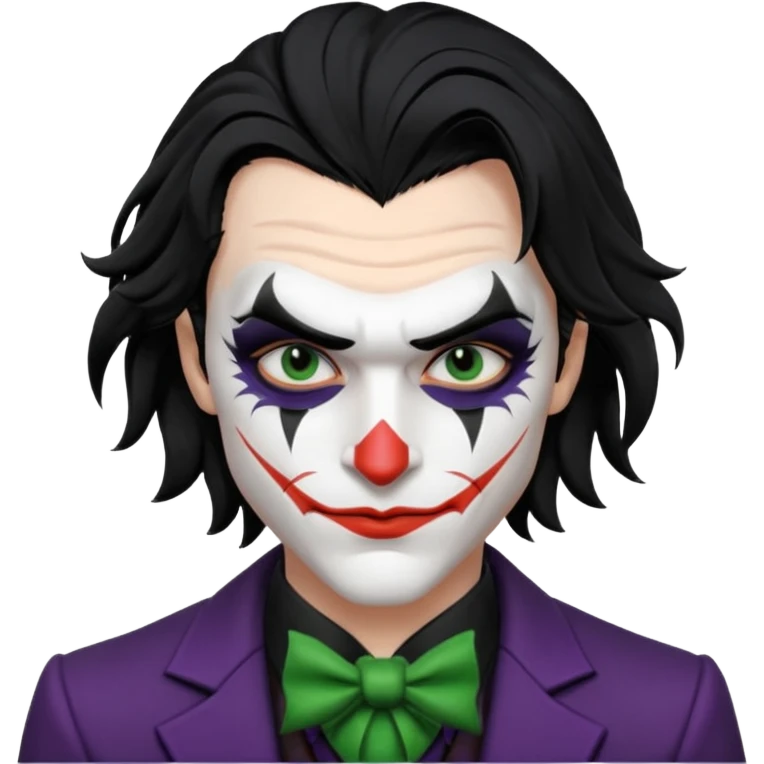 man with black hair black and white joker makeup black clothes emoji