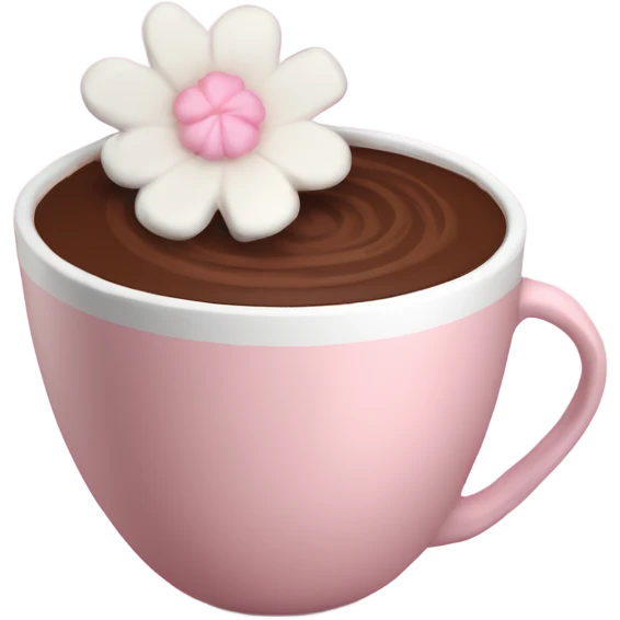Hot chocolate with pale pink flower and whipped cream emoji