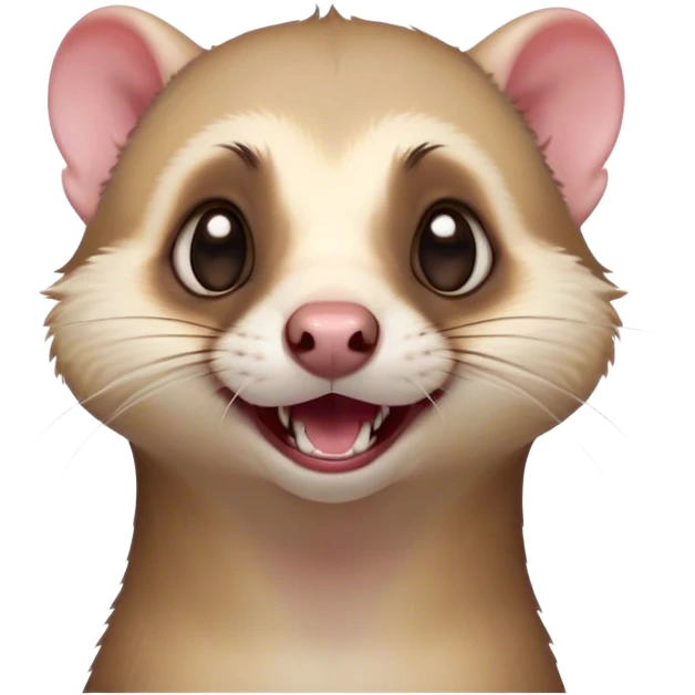 Cinematic Comical Ferret Portrait Emoji, Head tilted dramatically with an exaggeratedly shocked expression, featuring a slender, wiggly body and a distinct ferret head with a pointed snout and small ears, with wide, hilariously expressive eyes full of humorous disbelief, Simplified yet hilariously expressive features, highly detailed, glowing with a slightly sassy natural glow, high shine, dramatic yet playful, stylized with an air of quirky charm, soft glowing outline, capturing the essence of a meme-worthy ferret that looks ready to scamper into viral fame! emoji