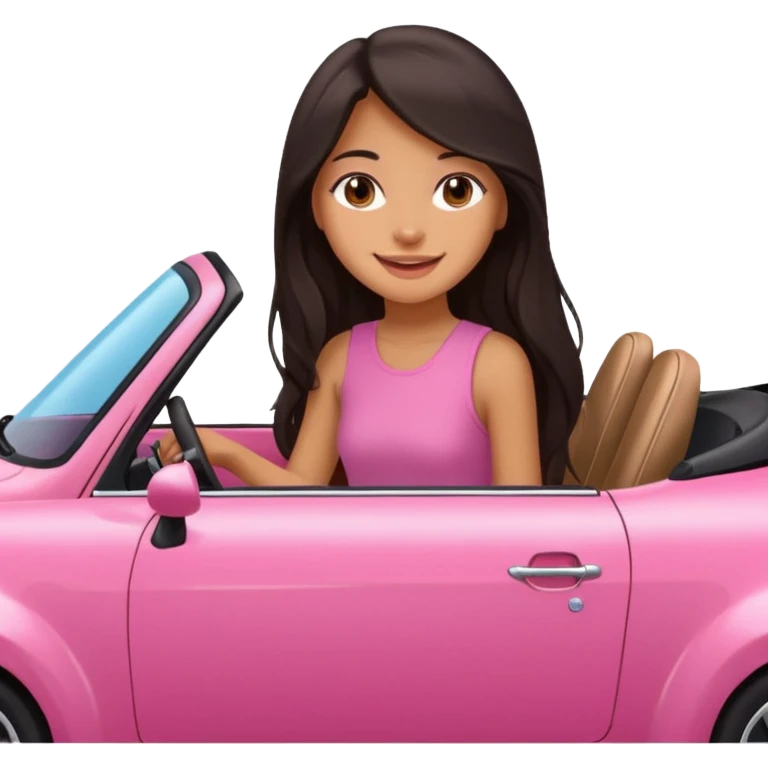 Девушка с тёмными длинными волосами и смуглой кожей сидит в красивой розовой машине  emoji