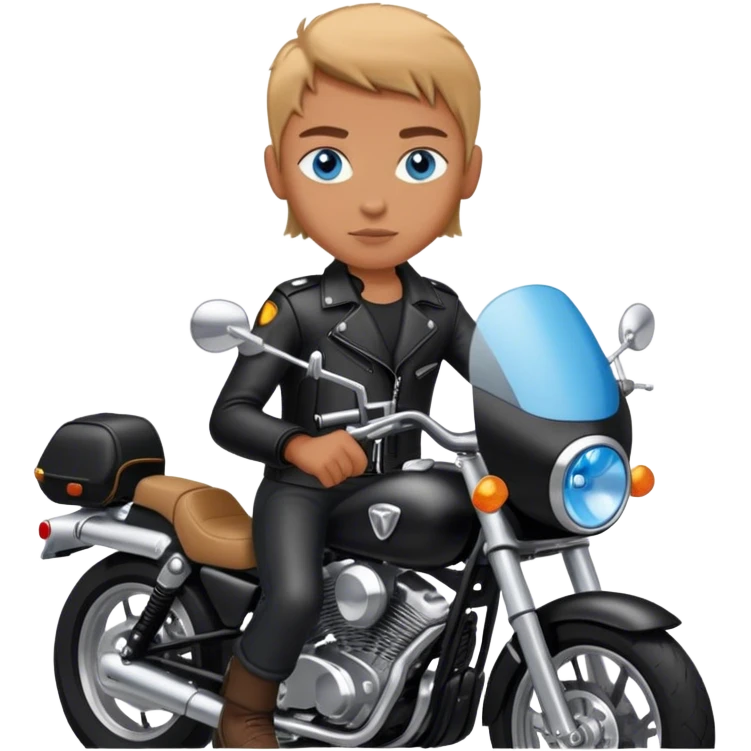 Blue eyed Person in black leather on motorcycle emoji