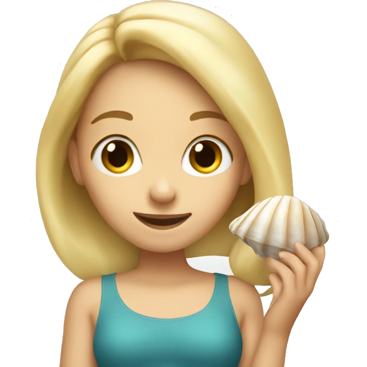 blonde girl holding sea shell emoji
