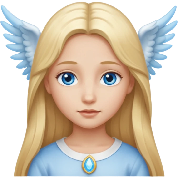 girl whit long blond hair, blu eyes and an angelic face emoji