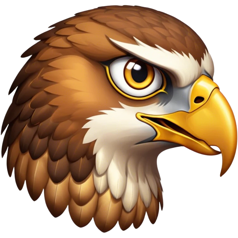 Cinematic Noble Hawk Portrait Emoji, Poised and regal, with a sturdy, agile build, a sharp, hooked beak, and intense, focused eyes that exude predatory precision, Simplified yet sharp and sophisticated features, highly detailed, glowing with a soft, golden glow, high shine, intelligent and vigilant, stylized with an air of aerial mastery, focused and determined, soft glowing outline, capturing the essence of a watchful and confident hawk that appears ready to soar out of the screen with effortless authority! emoji