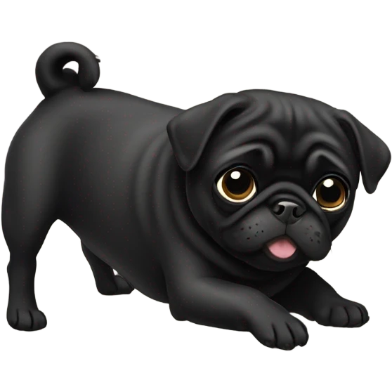 Black pug lying on her back with feet in the air emoji