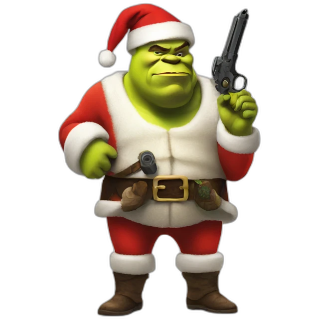 shrek as santa standing with gun emoji