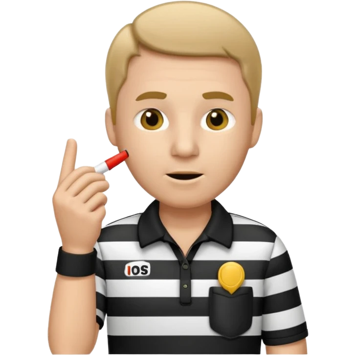 referee emoji, apple style, simple, clear facial expression, black and white striped shirt, whistle visible emoji