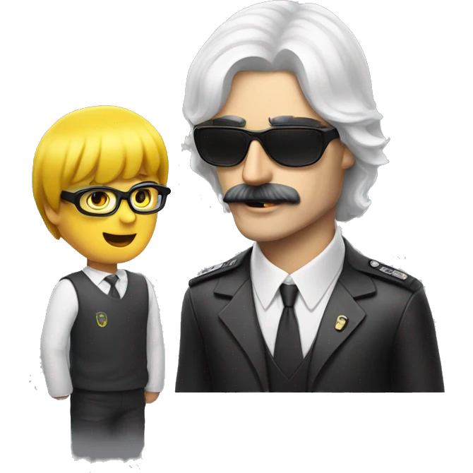 a white man with yellow glasses and is white wearing a wig talking to a child, the guy is named dr disrespect emoji